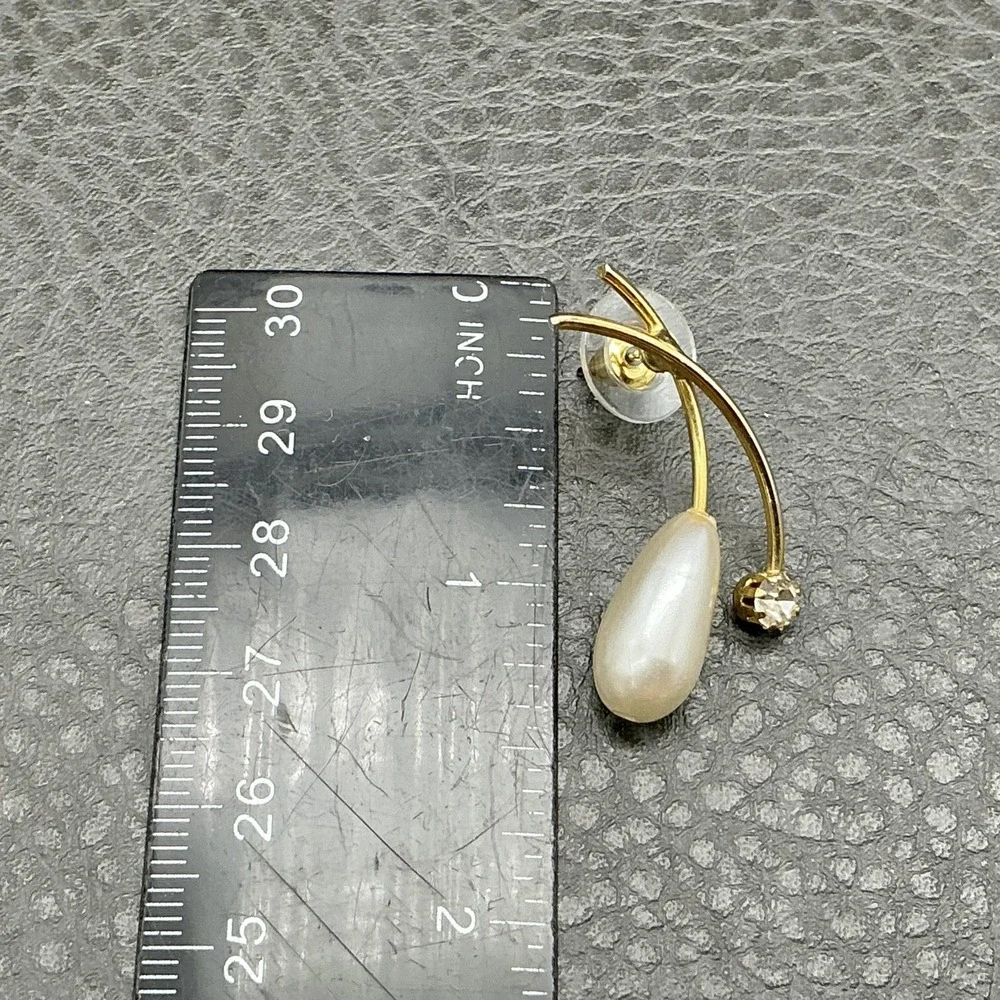Gold Tone Teardrop Faux‎ Pearl Rhinestone Dangle Drop Earrings Womens Costume
